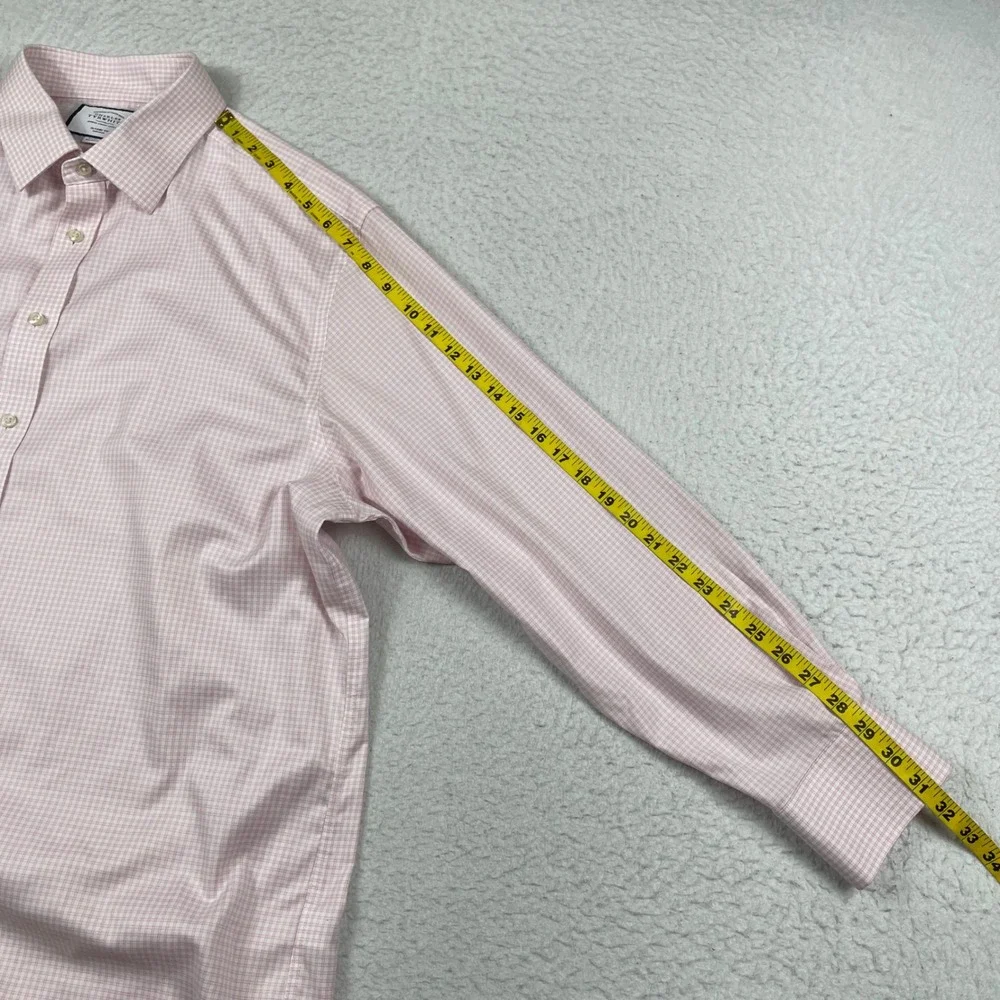 Charles Tyrwhitt Dress Shirt Mens 18/35‎ Pink Micro Check Non Iron Classic Fit